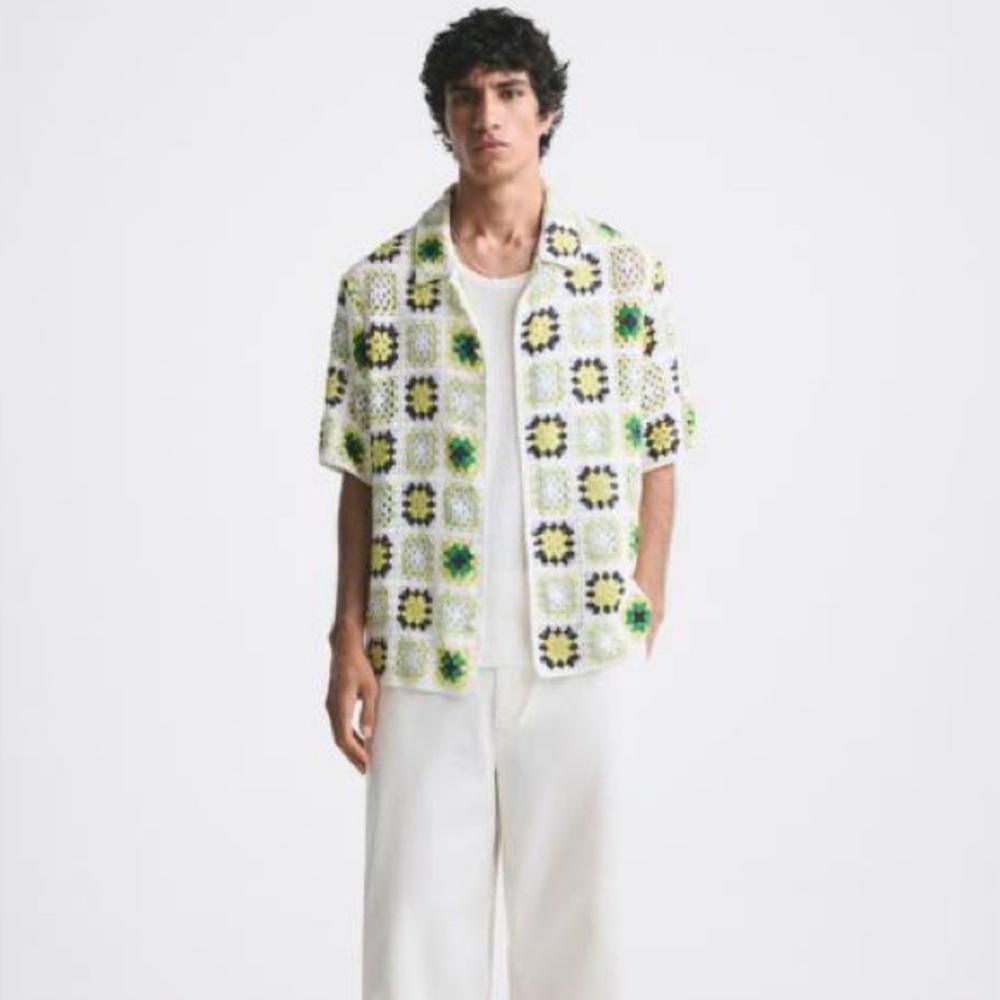 ZARA NWT CROCHET PATCHWORK SHIRT MULTI COLOR XL